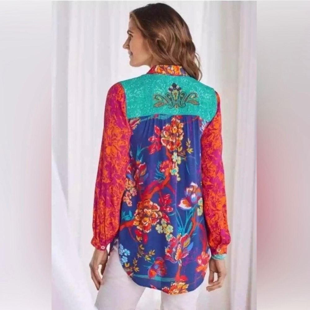 Soft Surroundings Hermosa Tunic Top Large Boho‎ Floral Patchwork Embroidered - Picture 7 of 7